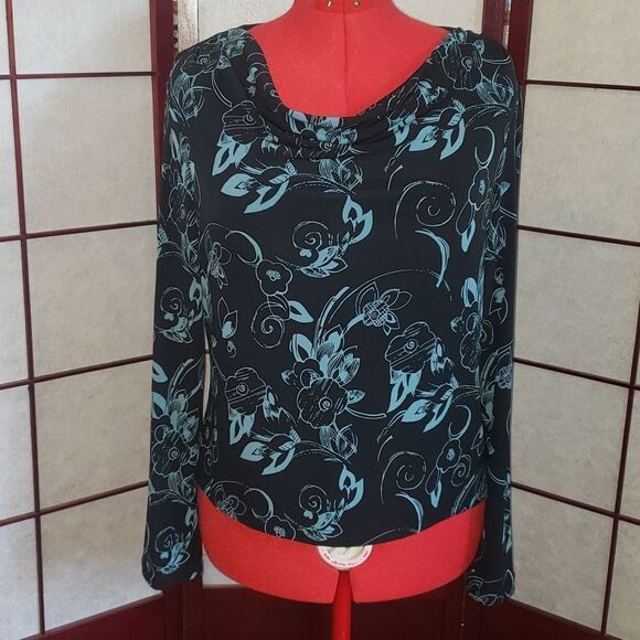 Merona Tops - Merona XL Black/Blue Floral Scoop Neck Blouse